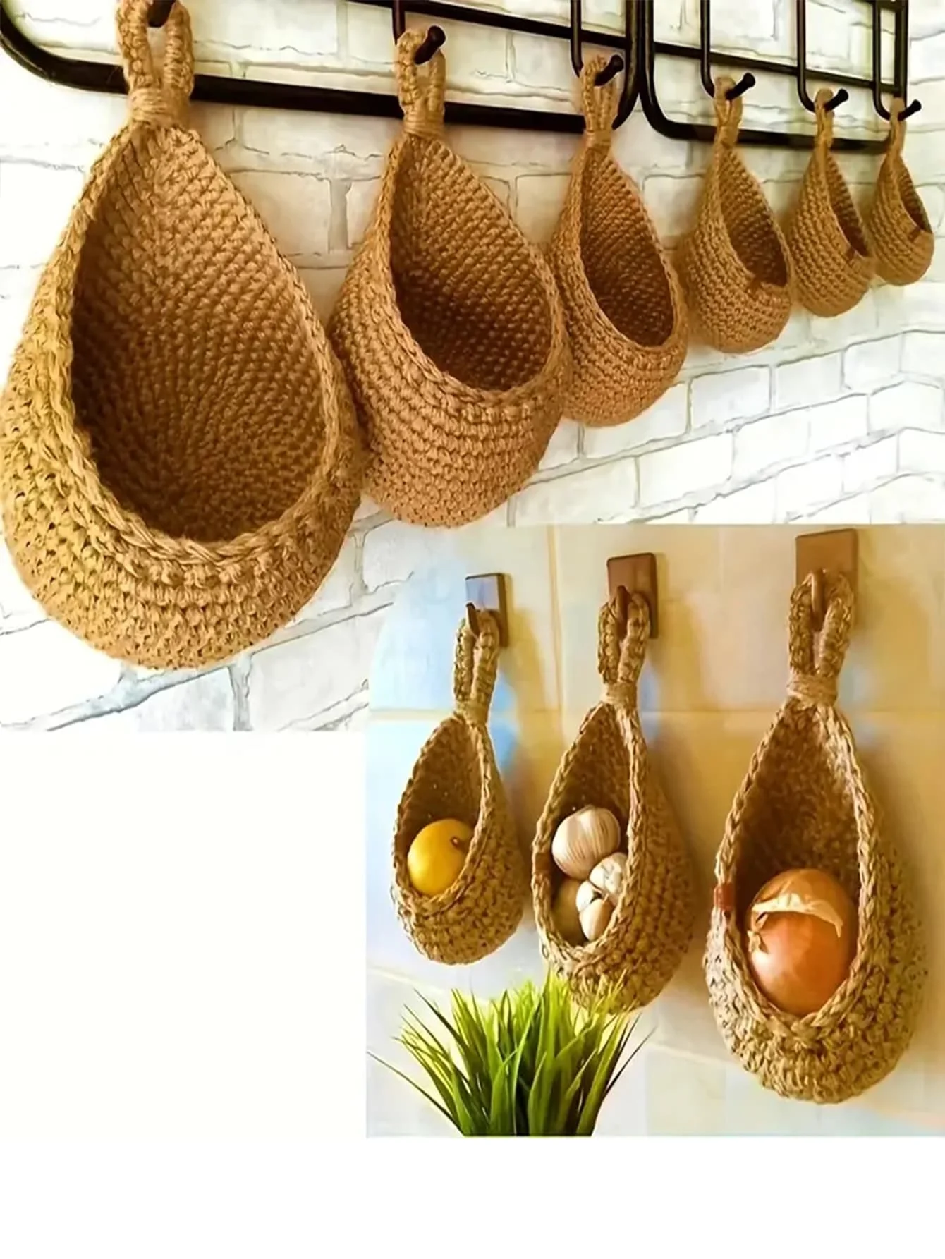 1 hanging basket, bohemian style woven basket, creative teardrop shape suitable for containing fruits and vegetables