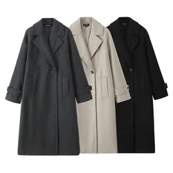 TRAF autumn new product women's fashion temperament casual long sleeved lapel mid long loose jacket coat