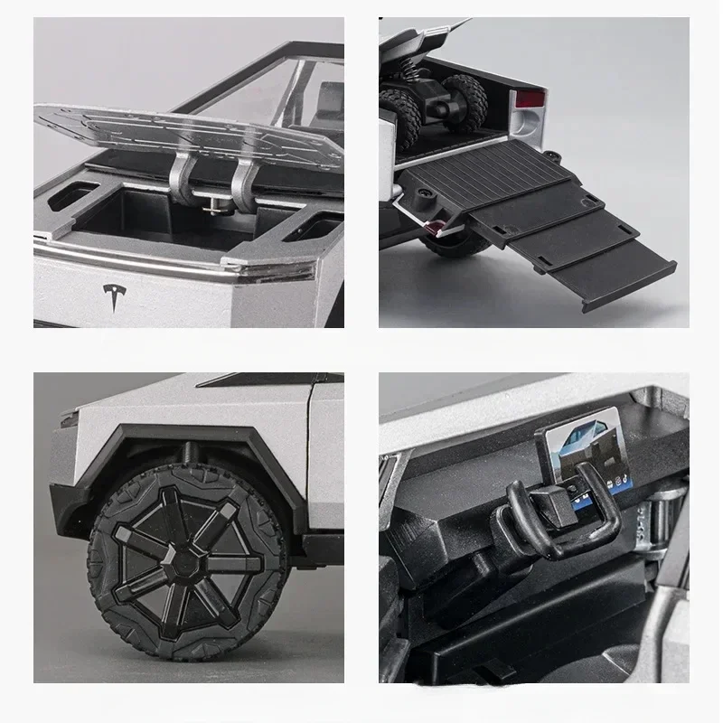 1:24 Cybertruck Pickup coche simulación Diecast aleación de Metal modelo coche sonido luz tirar hacia atrás colección niños juguetes regalos