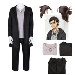 Eren Jaeger Anime Cosplay Costume, Attaque sur Titan Perruque Costumes, Halloween, Eren Yeager, Noir, Long Manteau pour Adulte