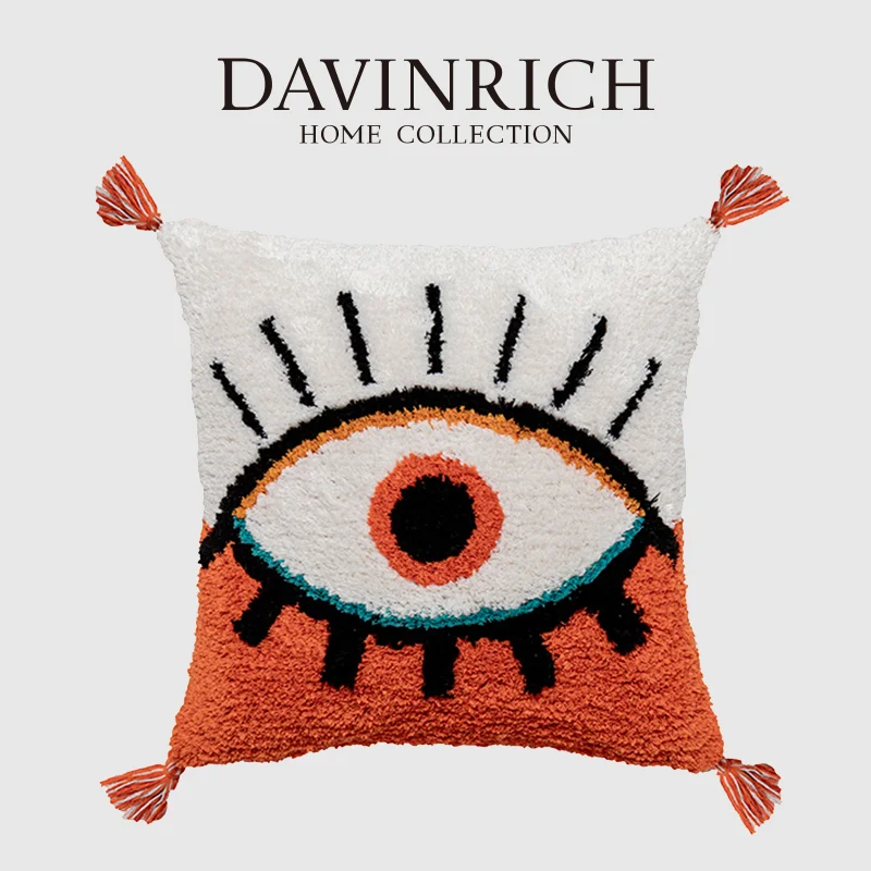 DAVINRICH Tribal Big Eye Tufted Cushion Covers With Tassels Boho Style INS Decor Cozy Pillow Case For Bedroom Living Room Couch