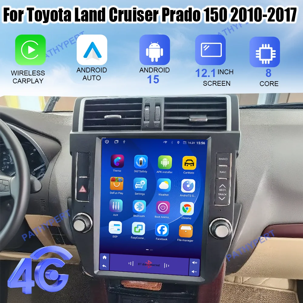 

For Toyota Land Cruiser Prado 150 2010-2017 Android 15 Car Multimedia Player Radio Auto Bluetooth GPS Stereo Head Unit 4G WIFI