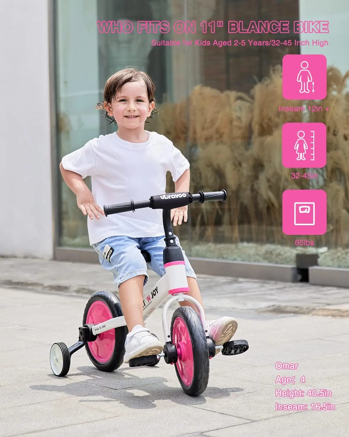 Trike to Bike Riding Tricycles for Boys Girls 2-5, Fit 'n Joy Kids Balance Bike with Pedals & Training Wheels Options, 4-in-1 St