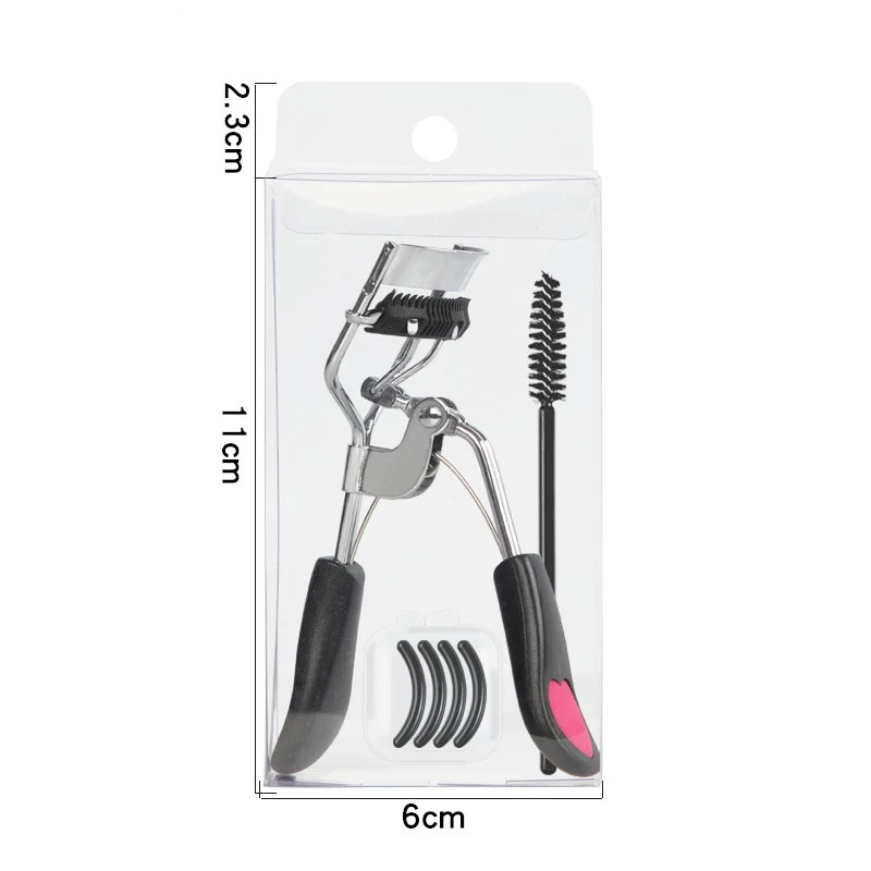 1 Set Professional Curved Eyelashes Eyelash Curler with 4 Replacement Elastic Pads and Spiral Eyelash Brush Makeup Tools