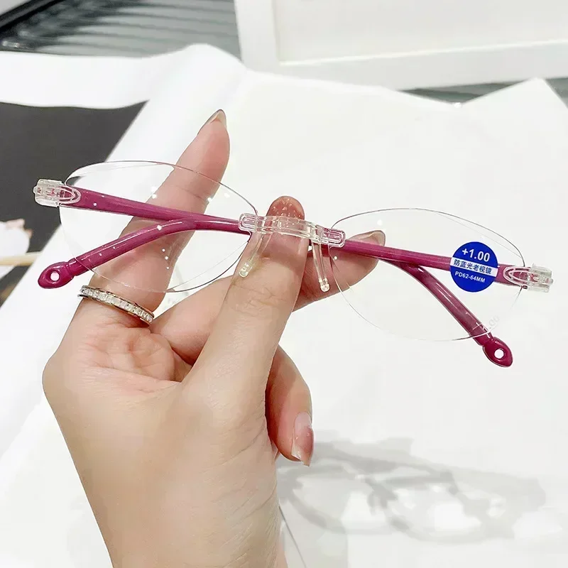 Gafas de lectura con luz azul y Zoom inteligente, gafas para presbicia sin marco con borde de corte, gafas para presbicia para hombres y mujeres