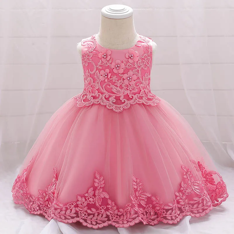 Robes de baptême en dentelle rose pour bébé fille, robes de soirée de mariage, 1er anniversaire, bal de promo, vêtements de princesse pour enfant de