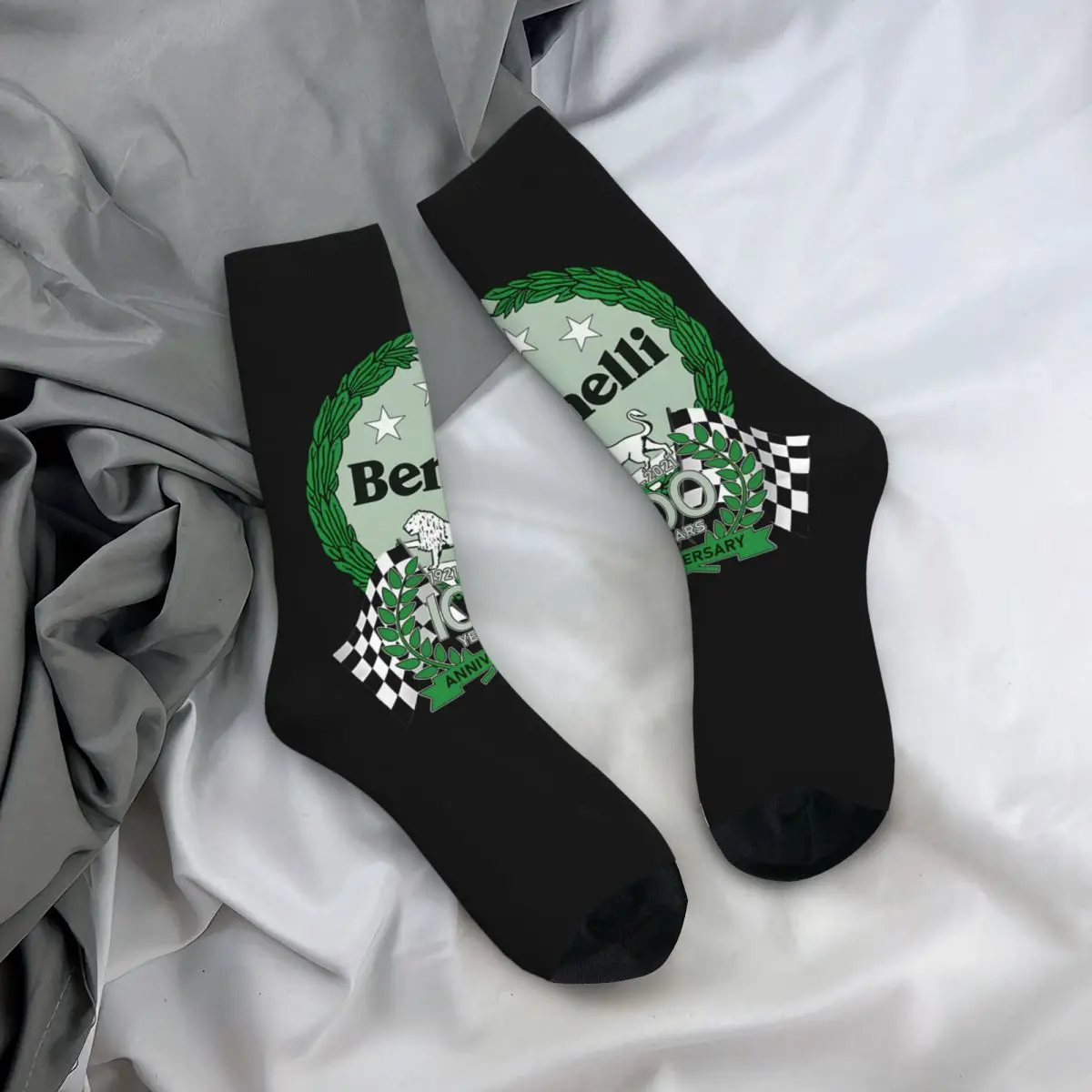 Crazy compression Anniversary Celebration Sock for Men Harajuku Benelli Quality Pattern Crew Sock Novelty