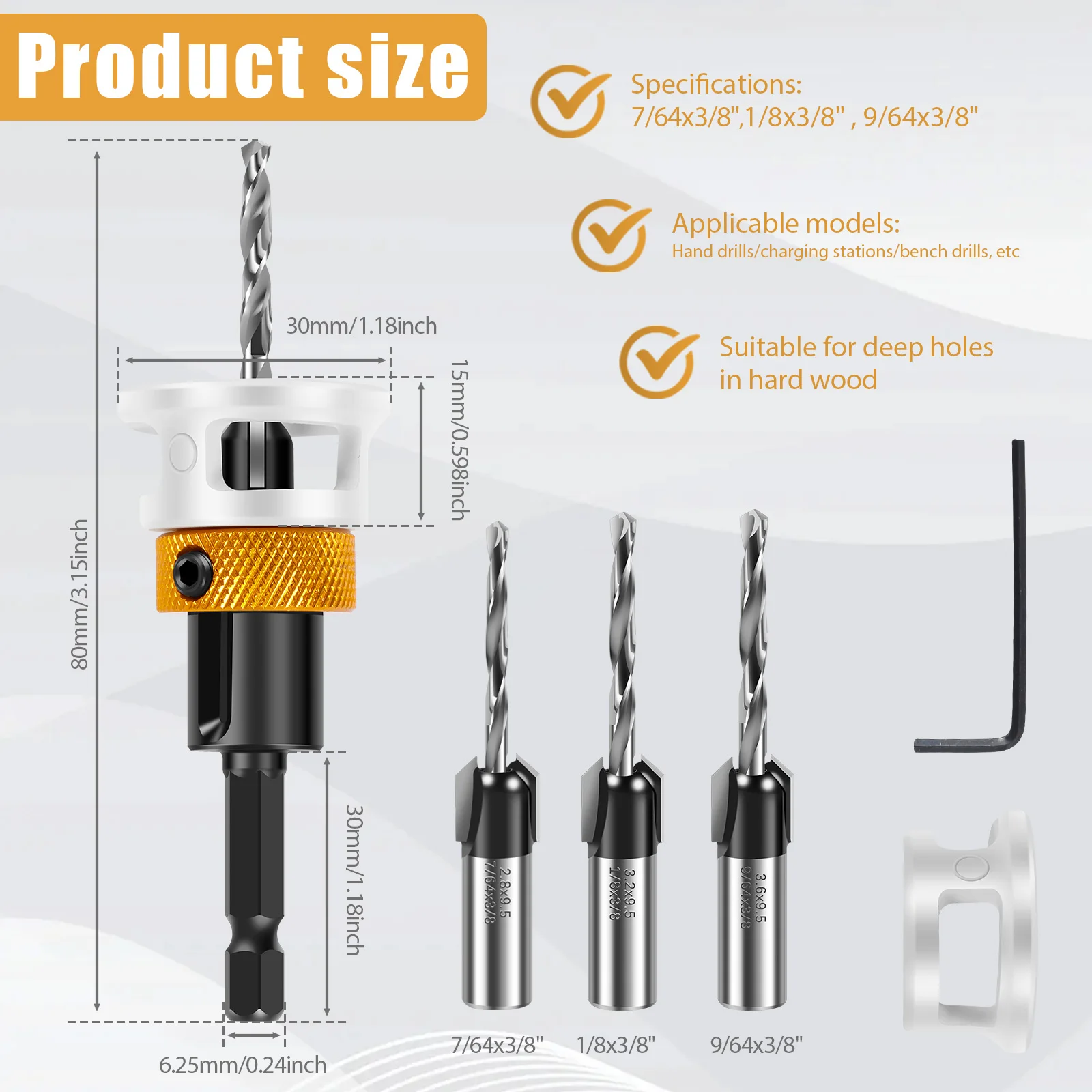 Limit Countersink Drill Bit Set Aluminum Alloy Wood Countersink Drill Bit Quick Change Adjustable Wood Hole Countersink Drill