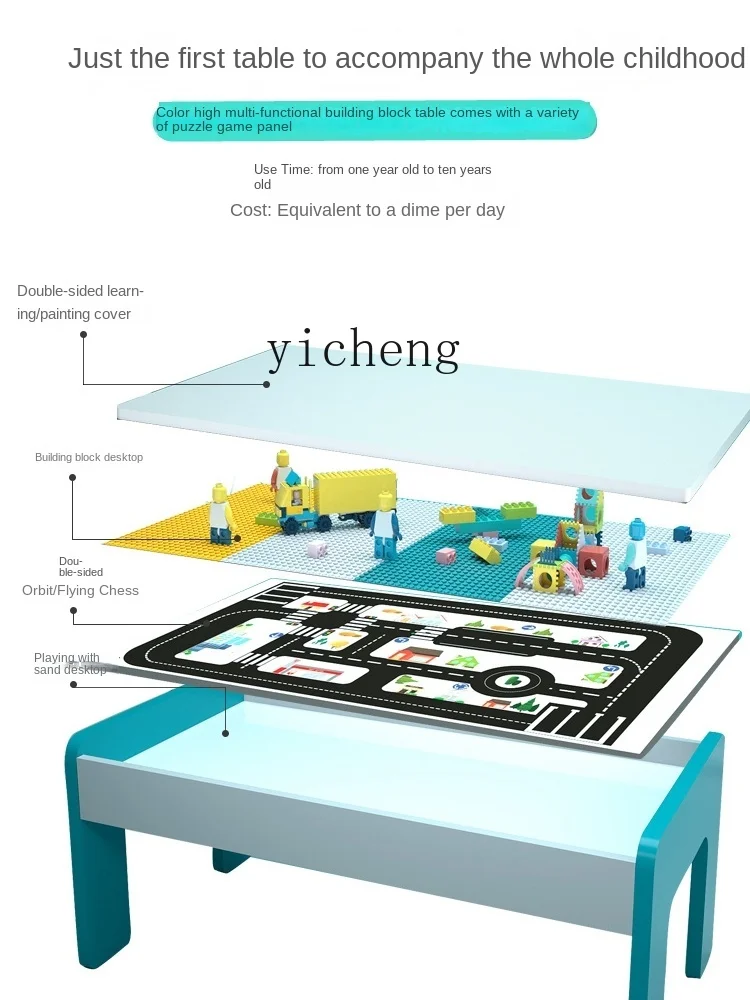 Mesa de bloques de construcción XL para niños, mesa de juguete multifuncional con arena espacial, ensamblaje de rompecabezas para bebés