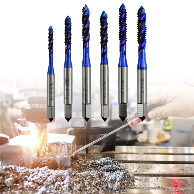 6Pcs Professional Screw Tap Drill Bits Set Spirals Taps Metal Combination Drill Bit 6-32NC 8-32NC 10-24NC 10-32NC 12-24NC