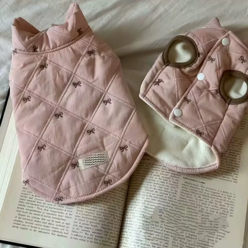 

Pet Pink Jackets Winter Plush Thick Coat Cute Bow Small Dog Teddy Cat Warm Vest Dog Clothes for Small Dogs Puppy Clothes