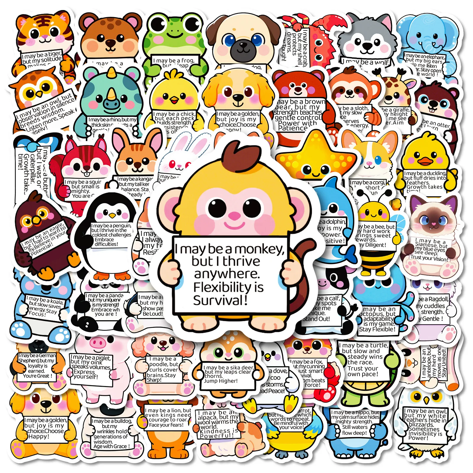

10/30/56PCS Animal Inspirational Phrase Doodle Stickers Creative Decoration DIY Water Cup Scrapbook Diary Waterproof Decal Kids