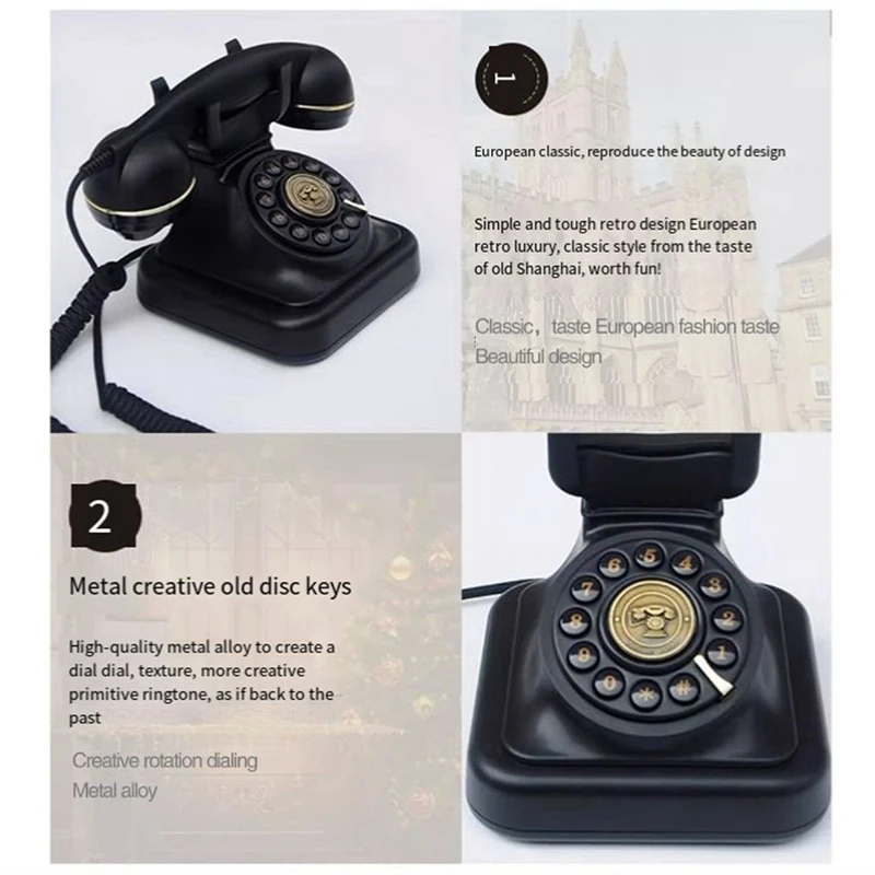 Fixed Wired Landline Plug-In Office Telephone Retro Household, Ancient European Style