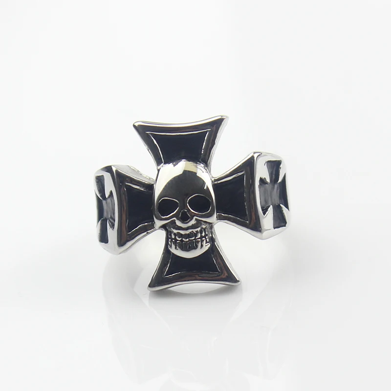 New Cool Punk Mens Cross Skull 316L Stainless Steel Biker Ring Fashion Jewelry