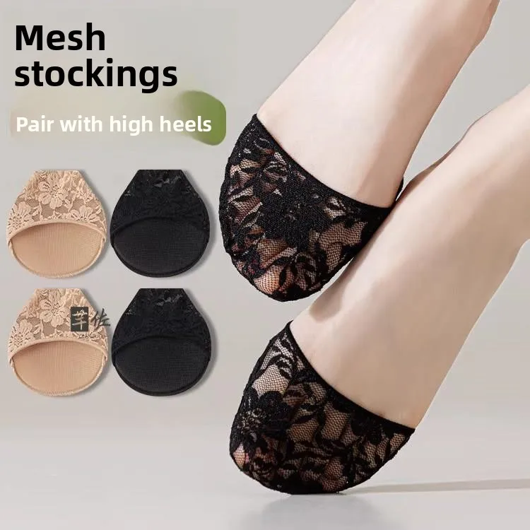 Lace Half-Hand Socks Women's Summer Thin Breathable Mesh Anti-Slip Invisible High Heel Front Foot Palm Socks Sexy Pure Color