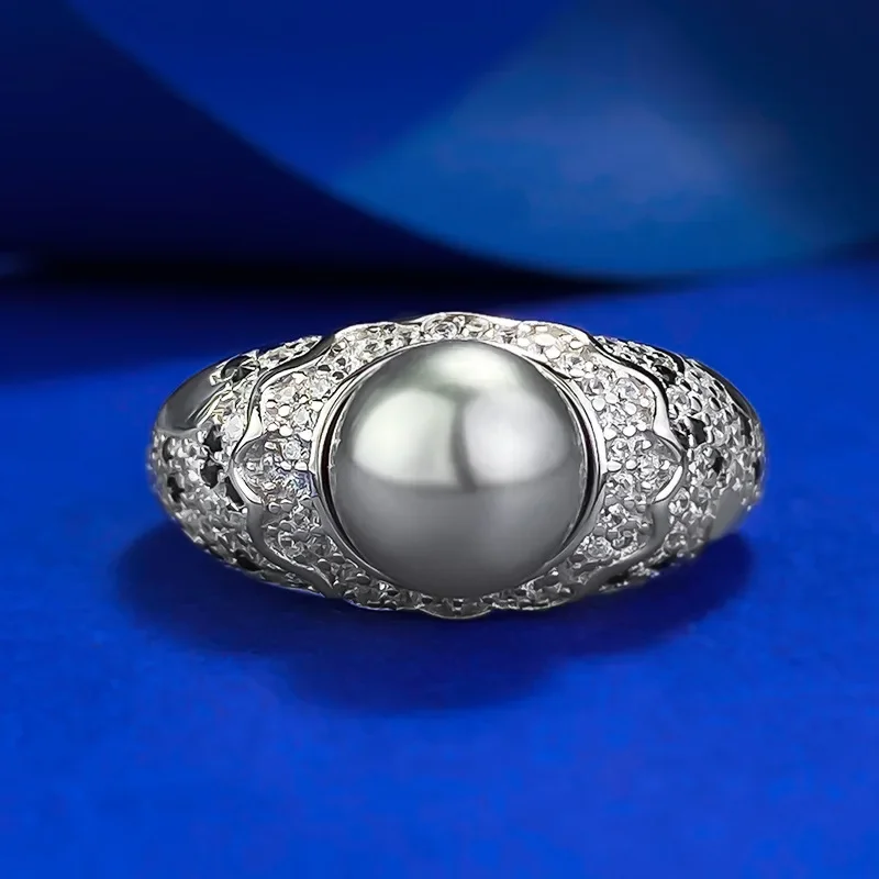 Karachi Rich Lady's Happy Designer 8mm Pearl Ring With Luxury Set Ring Ring Jewelry