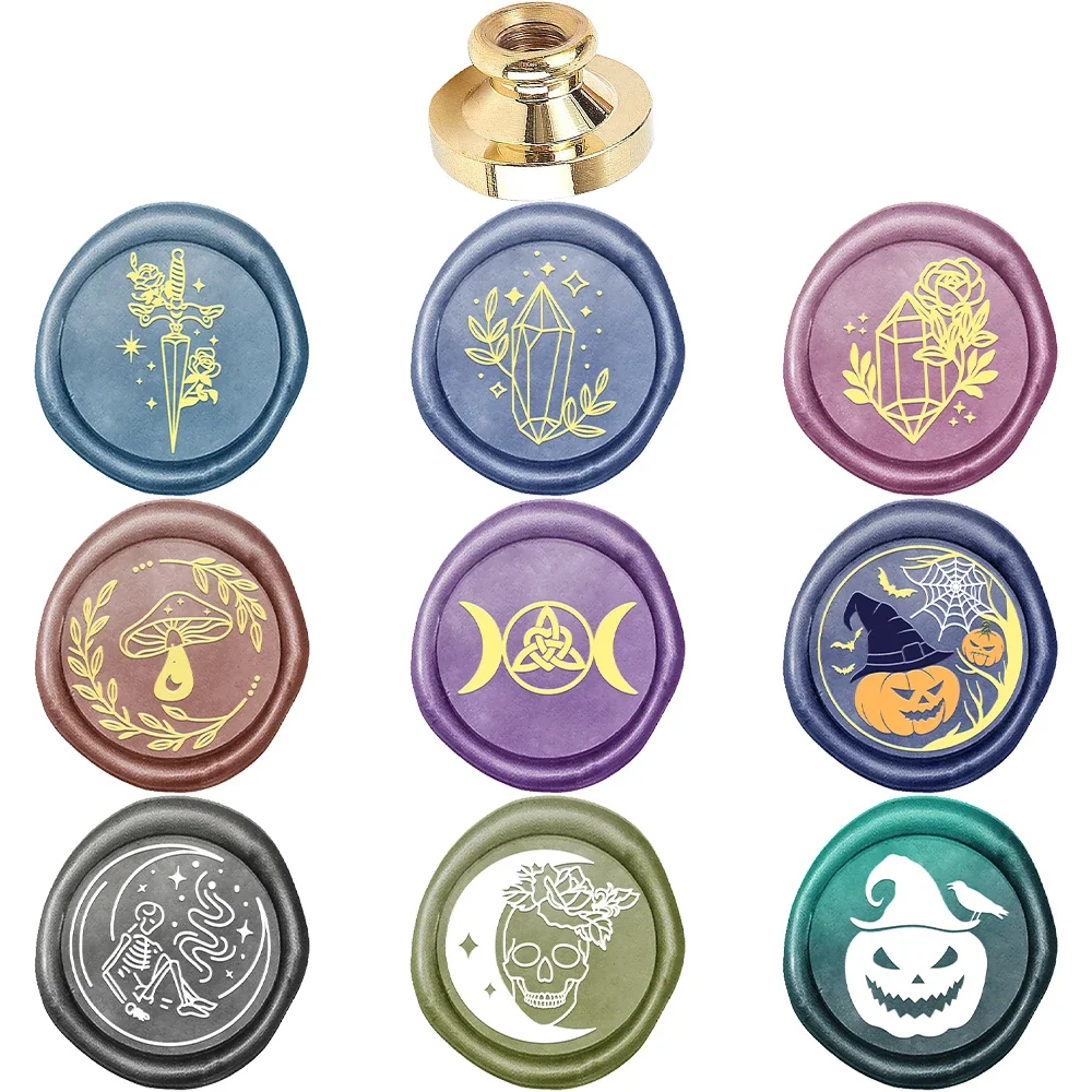 Wax Seal 25mm Removable Brass Head Crystal Moon Mushroom And Halloween Pattern For Invitations Halloween Gift Wrap Greeting Card