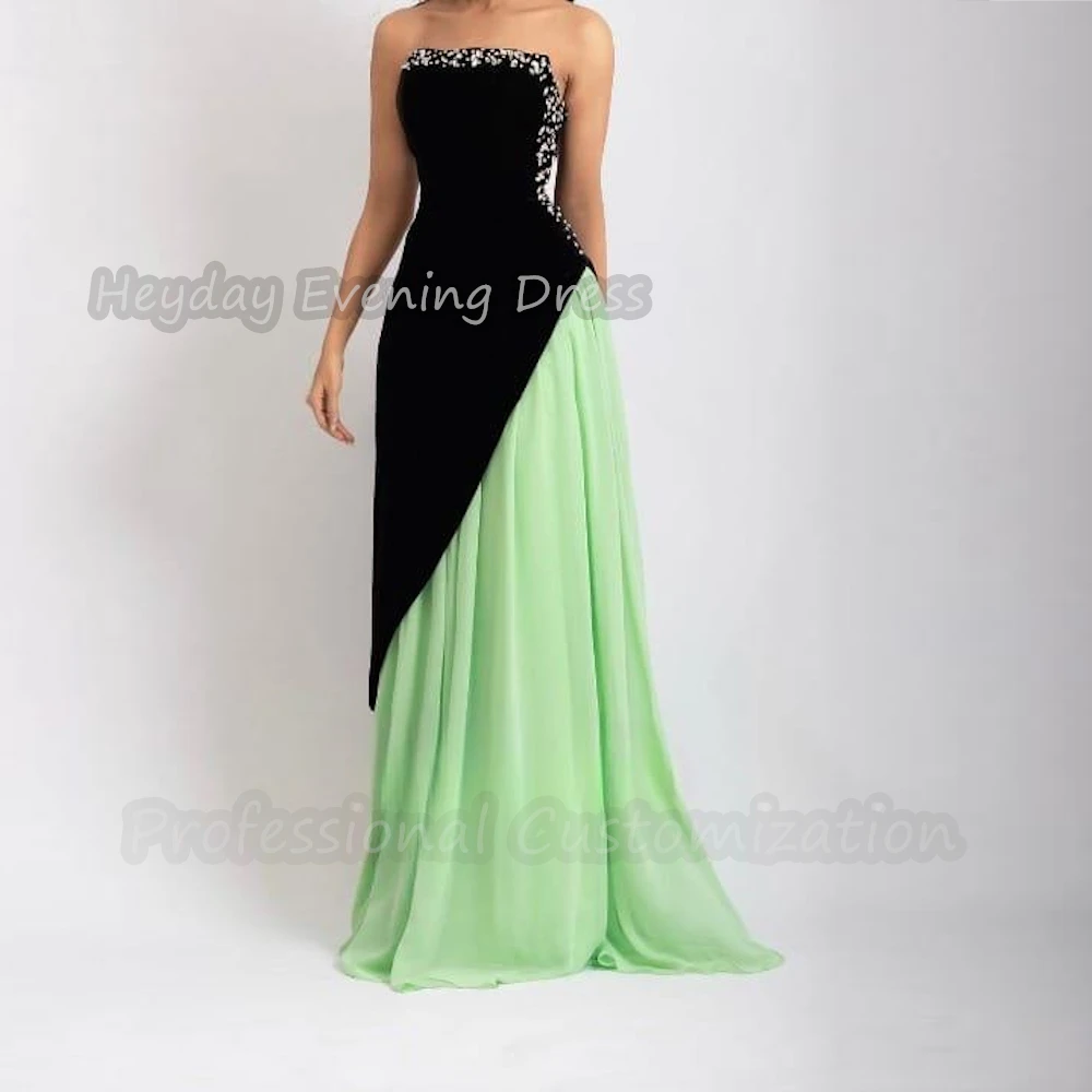 Heyday Strapless Saudi Ruffle Straight Prom Gown Beaded Crepe Sleeveless Floor Length Elegant Dress For luxurious Woman 2024