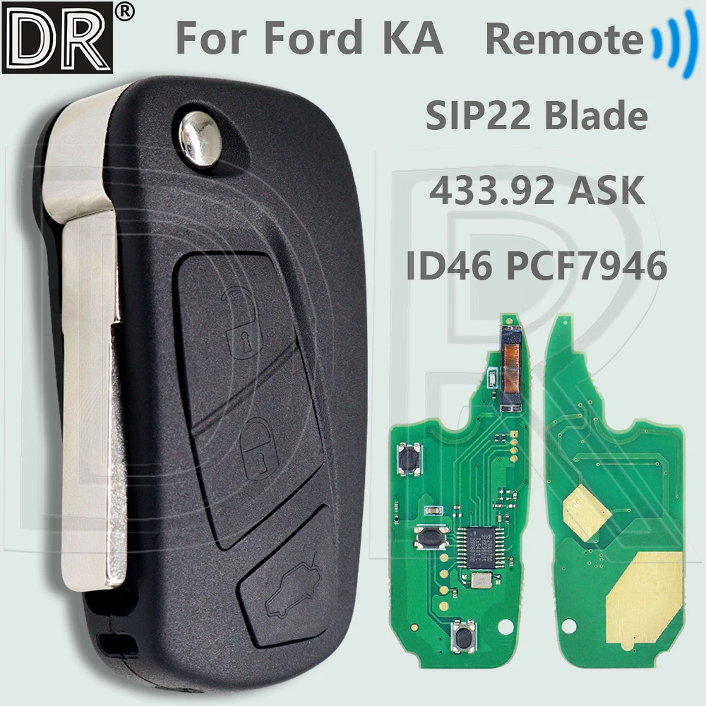 DR ID46 PCF7946 433,92 ASK P/N:1838586 SIP22 Flip mando a distancia del coche para Ford KA 2008 2009 2010 2011 2012 2013 2014 2015 2016