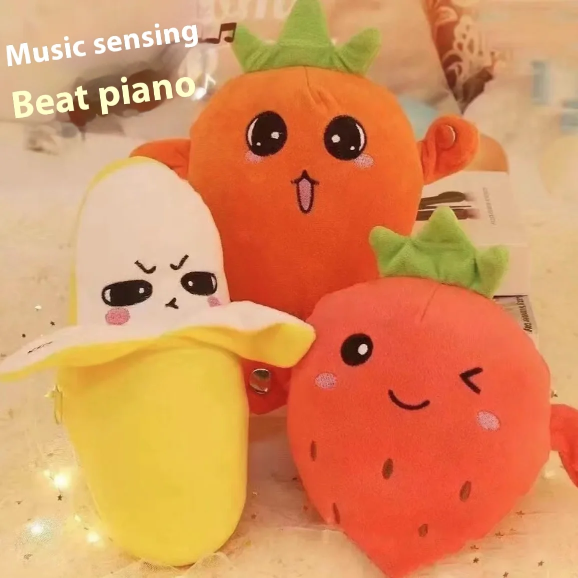 Aoger التفاعلية الموسيقية الفاكهة ألعاب من القطيفة الحسية الوالدين والطفل تلعب دمية لينة محشوة ألعاب حيوانات هدية إبداعية فريدة للأطفال