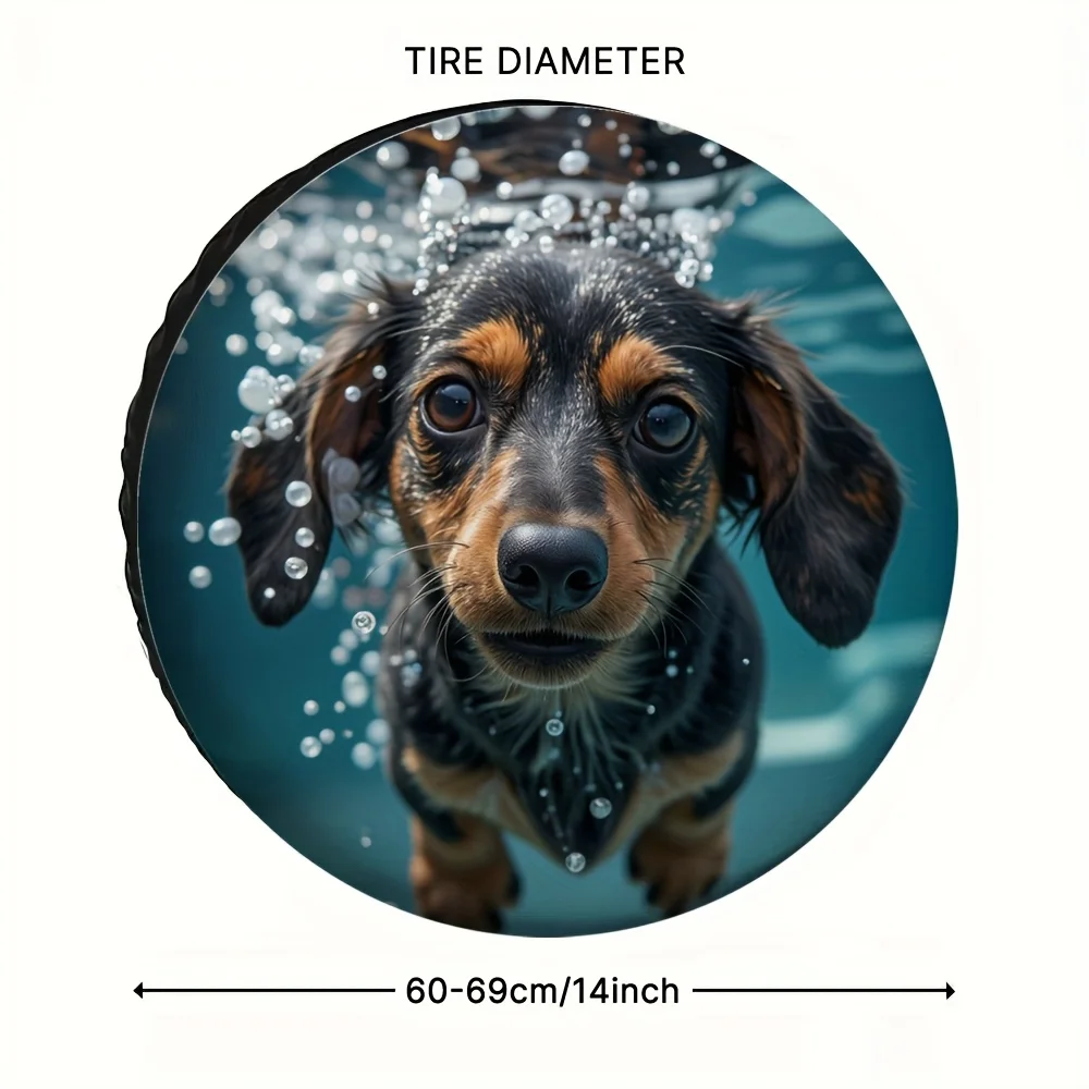 1pc Dachshund Swimming Puppy Design Tire Cover - Durable Polyester, No Electricity Needed, Fit For All Vehicles, Fun Birthday Gi