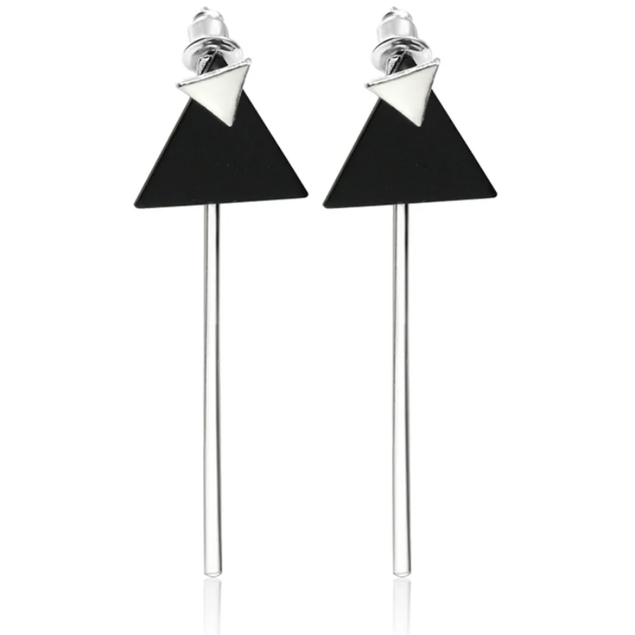 1 Pair Geometric Double-layer Triangular Tassel Long Stud Earrings Are Fresh and Versatile
