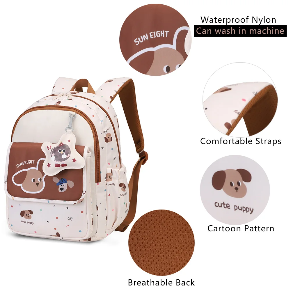 SUN EIGHT Mochila informal de 15 pulgadas con dibujos animados, mochilas escolares ligeras, bolsa de viaje de nailon impermeable, mochila escolar para estudiantes