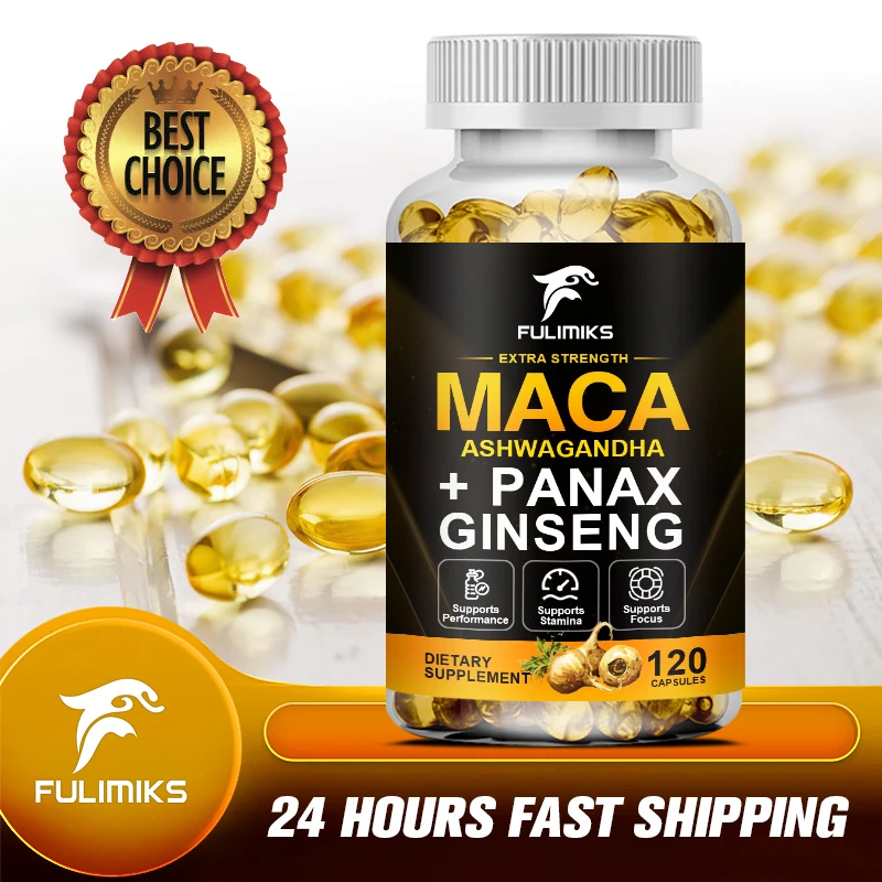 Organic Maca Root Powder Capsules with Black + Red + Yellow Peruvian Maca Root Extract Supplement for Men & Women