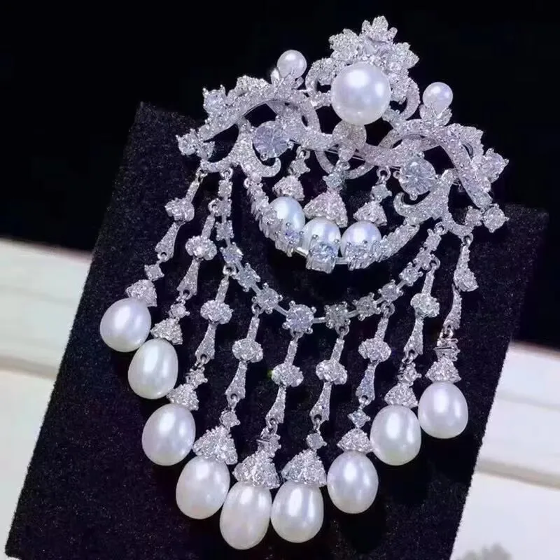 Jewelry Freshwater Pearl Vintage Accesories  white zircon Brooch FPPJ  wholesale