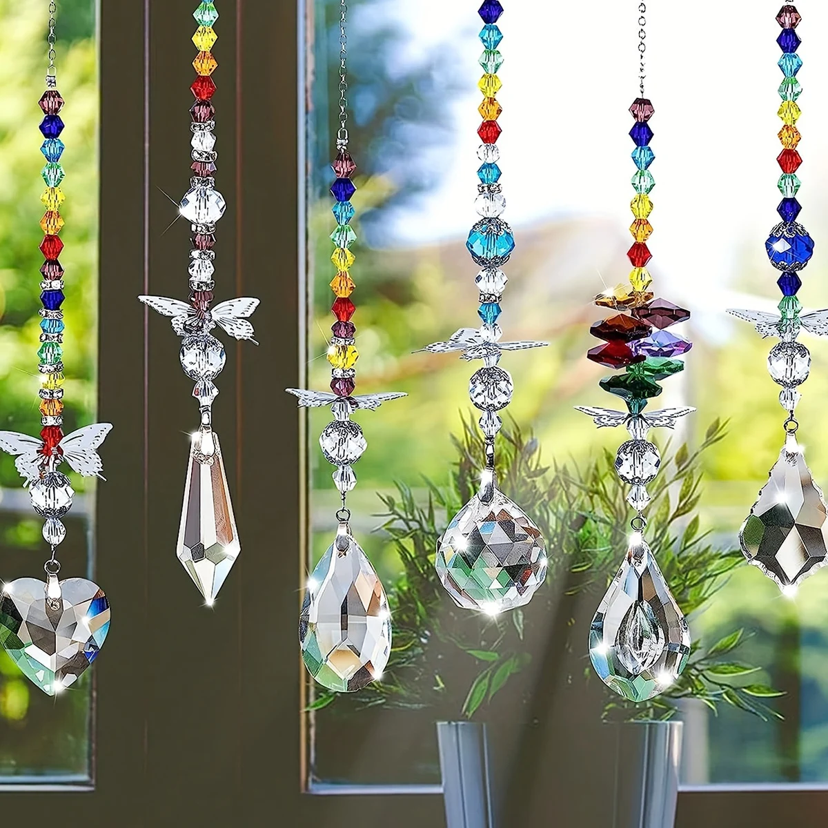 6Pc/Set Crystal Ball Prism Suncatcher Window Rainbow Maker z zawieszką w kształcie motyla do dekoracji domu, biura, ogrodu