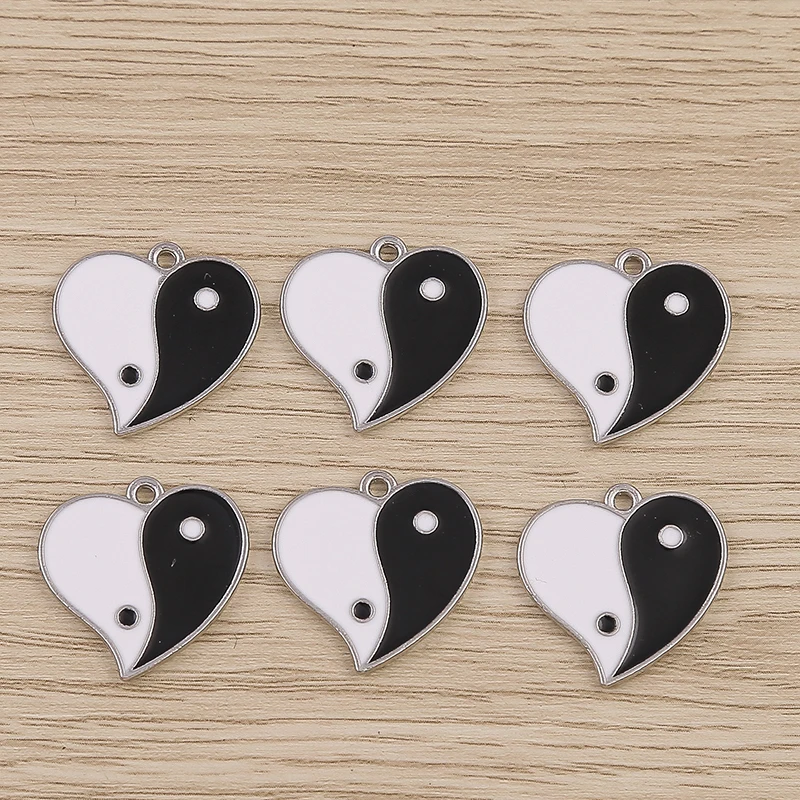 10pcs 20x20mm Cute Enamel Tai Chi Love Heart Charms Pendants for Jewelry Making Necklaces Bracelets Earrings DIY Crafts Supplies