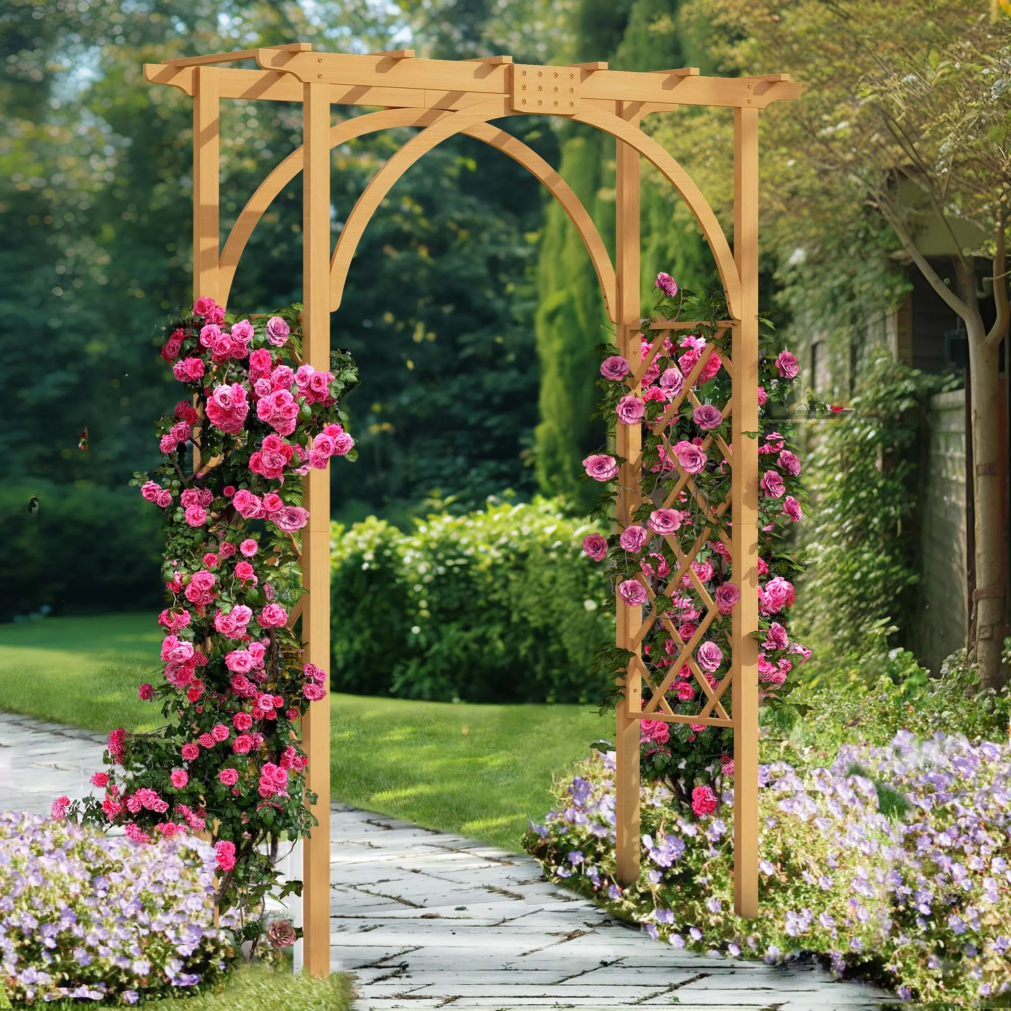 Wood Garden Arch Trellis Pergola Arbor 7FT High Wedding Arch Patio Plant Outdoor