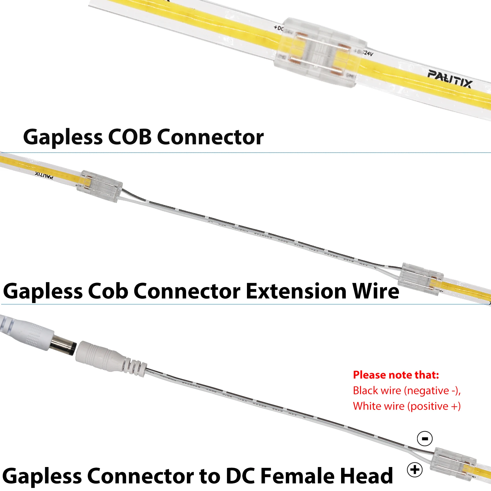 PAUTIX 8mm Connectors Kit COB Led Strip Lights 2 Pin Extension Wire Upgraded T/L Shaped Connector for Single Color Tape Lights