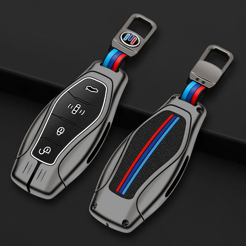 Zinc Alloy Key Cover for Hongqi E-HS9 HS7 HS9 H9, 4 Button Smart Car Key Shell Interior Accessories,3 Color Silicone