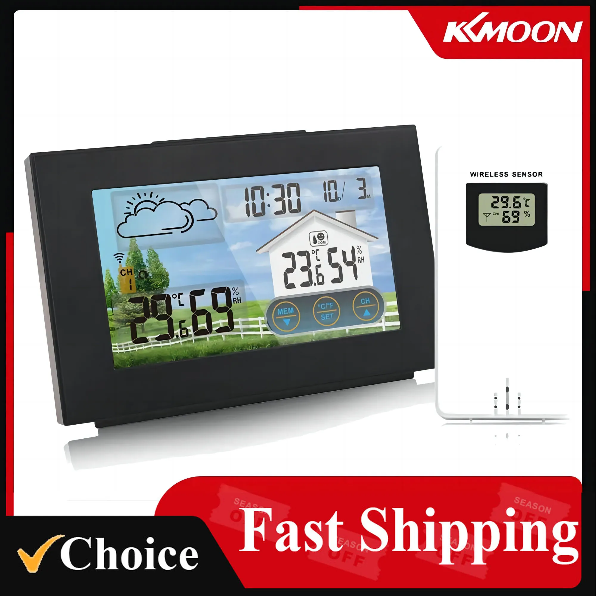 KKMOON Outdoor Touch Screen Wireless Weather Station Forecaster Indoor USB Charging Thermometer Hygrometer with Sensor