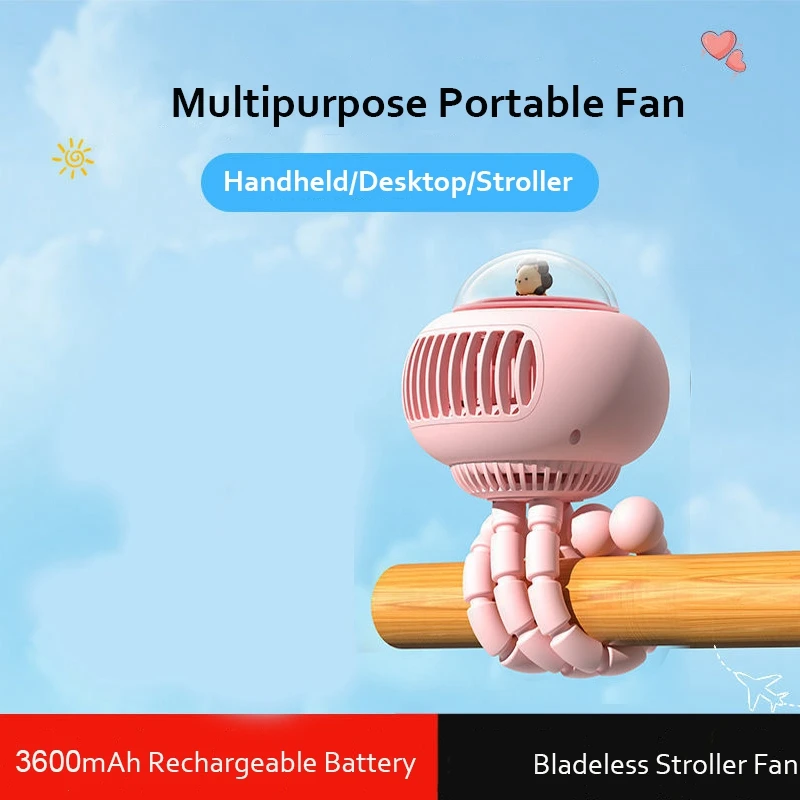 Octopus Fan Clip Stroller Fan Desktop Fan Desktop Handheld Multi-Function Charging Mini Fan