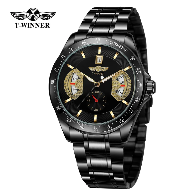 T-Winner Newest Watches Men Fashion Tachymeter Waterproof Big Dial Custom Man Relogio Automatic Mechanical Tourbillon Watch