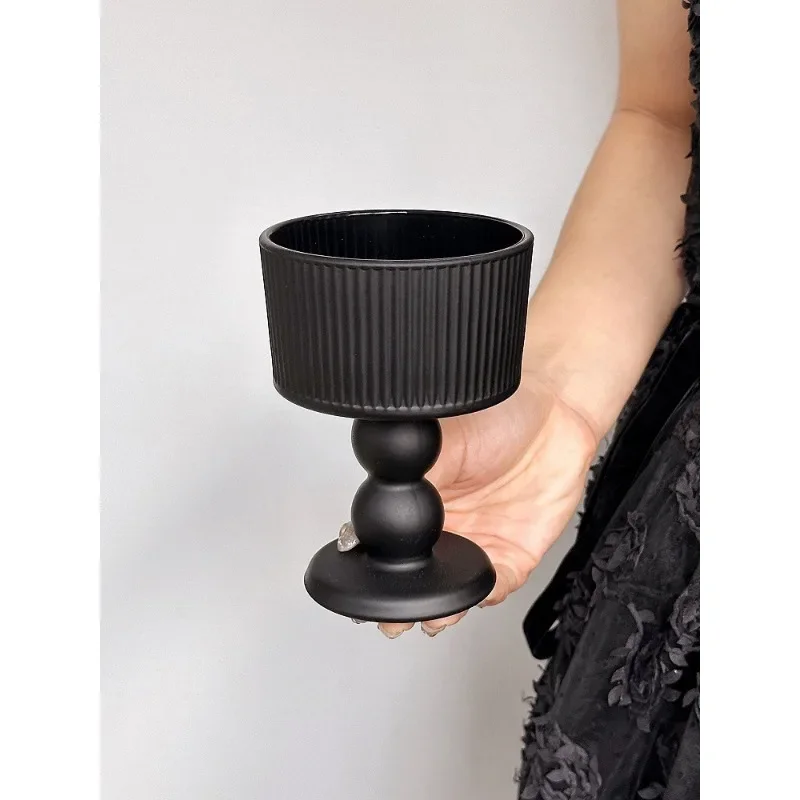 Retro Black Frosted Glass Cup Instagram Style High-end Red Wine Cupbeverage Cup Medieval High Legged Cup