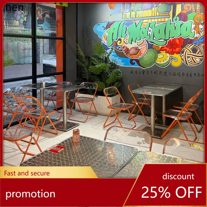 

LXC Fast Food Restaurant Dining Table and Chairs Simple Dining Square Table Claypot Rice Restaurant Table Folding Orange Chair