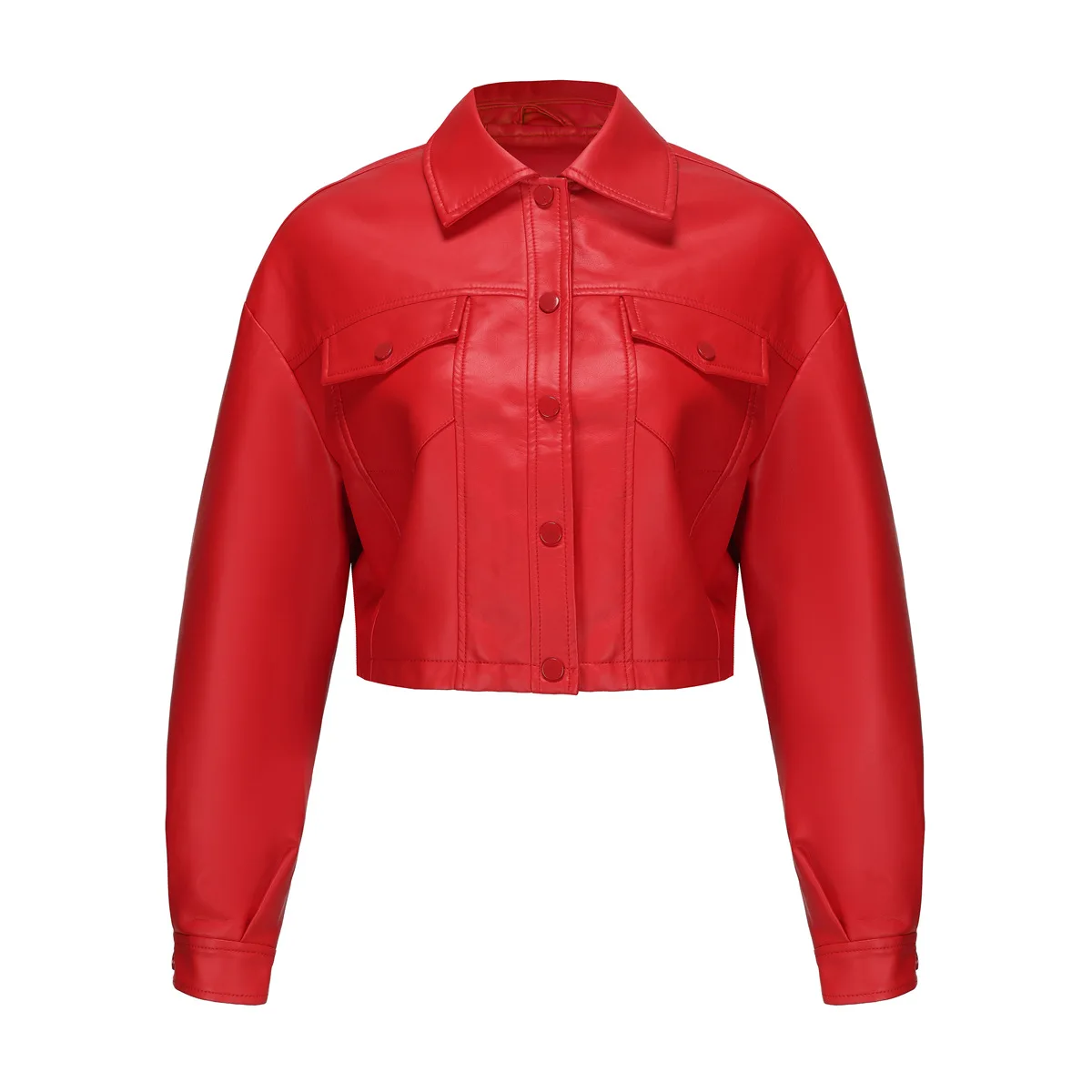 Summer new loose casual leather jacket female long-sleeved single-breasted ladies short PU jacket lapel fashion