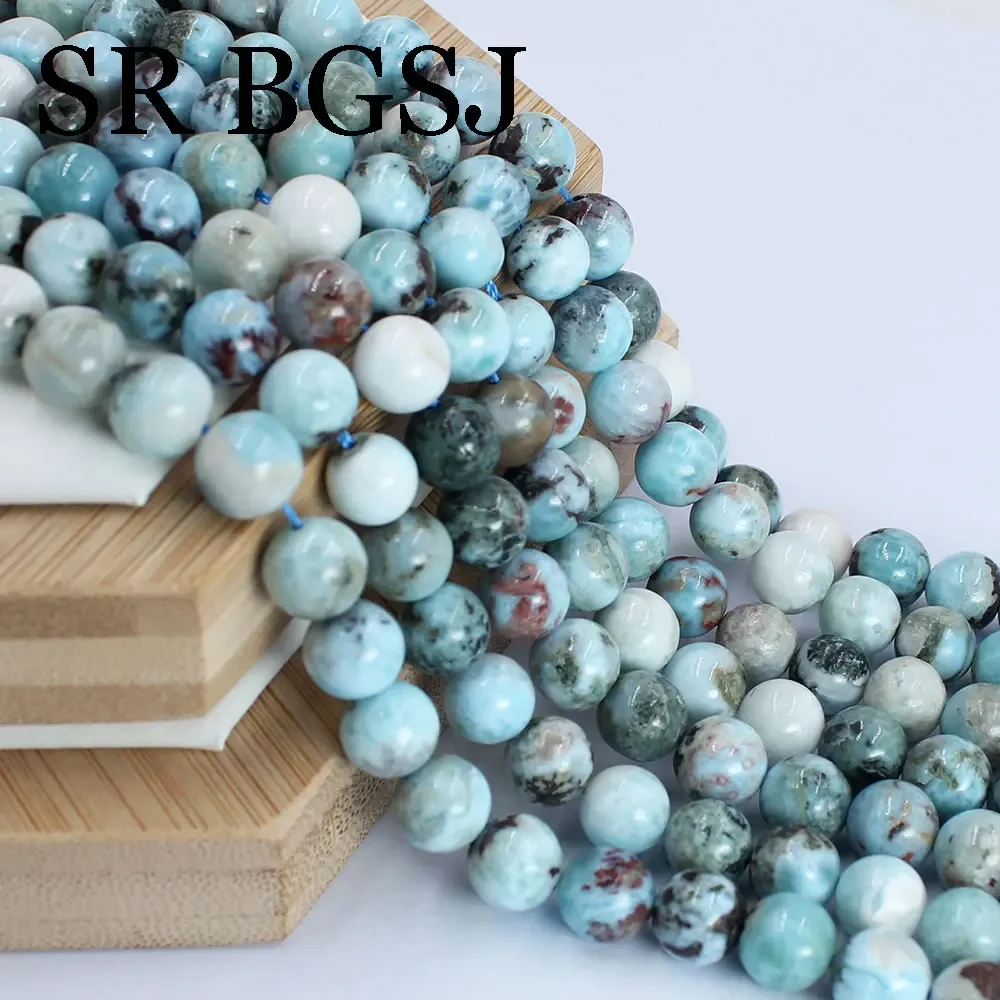 8mm AA Genuine Natural Blue Larimar Stone Round Smooth Jaspers Spacer Bead For Jewelry Making DIY Bracelet Necklace 15\
