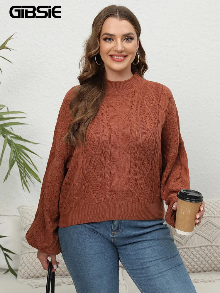 GIBSIE Plus Size maglioni corti da donna autunno inverno 2023 causale collo a lupetto lanterna Pullover a maniche lunghe maglione lavorato a maglia top