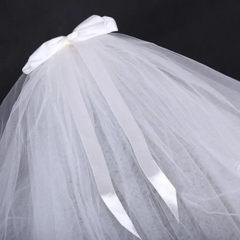 N0HE Tulle Wedding Dress Veils White Bowknot Bridal Multi Layer Comb Faux P