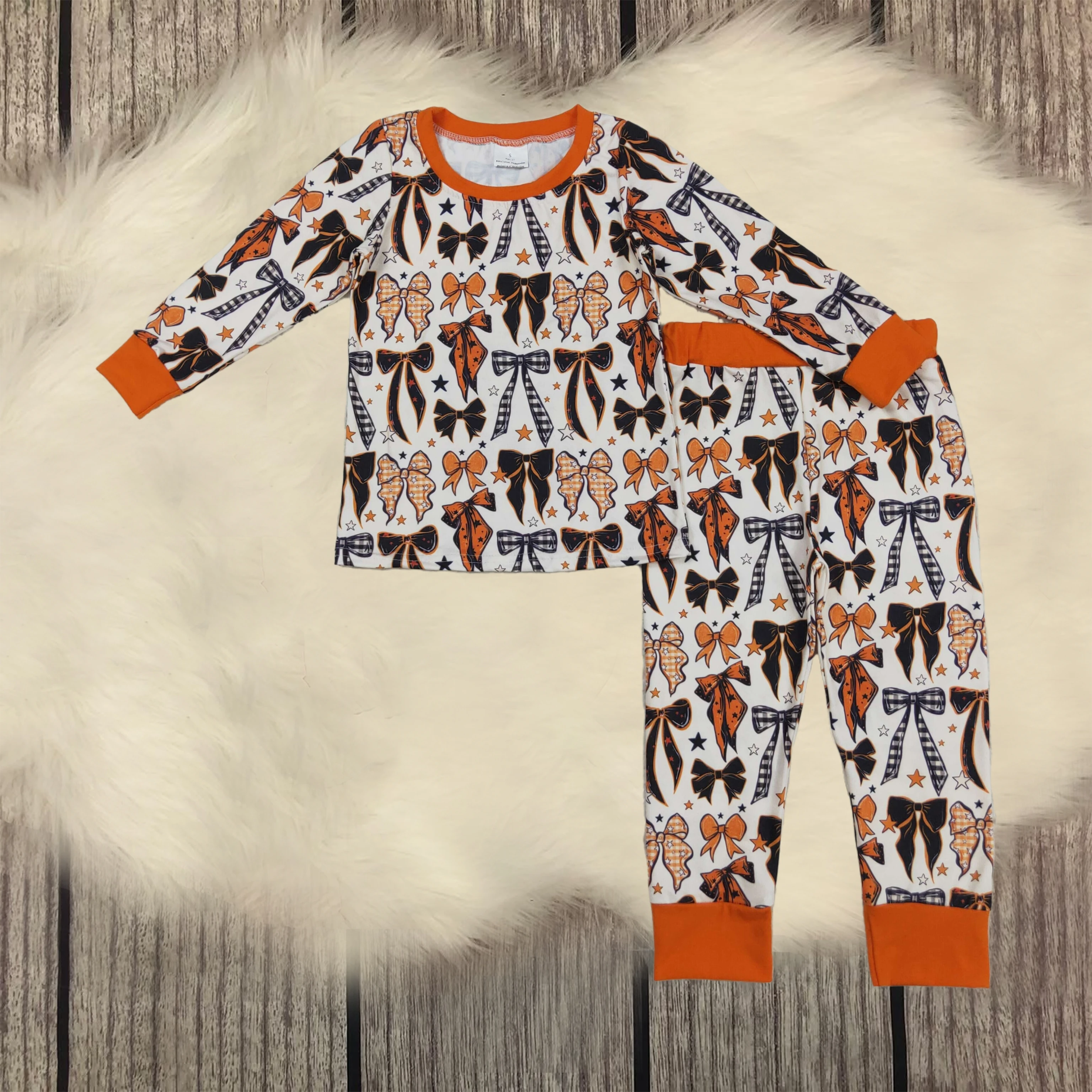 

Toddler Pajamas Outfit Stars Bows Halloween Set Children Girl Long Sleeves Sleepwear Shirt Baby Kids Infant Pants Wholesale