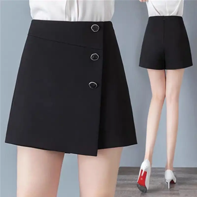 

Skirt Shorts New Summer Woman Casual Loose Elastic High Waist Female Wide Leg Short Pants Ladies Pocket Office Wide-leg G161