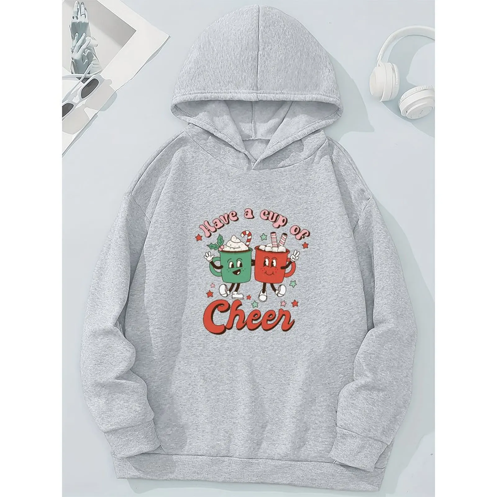 

Women Sweatshirt Loose Pullover Hoodies Winter Casual Printed Pattern Comfortable Fabric Christmas Coffee Long Sleeve Sweater