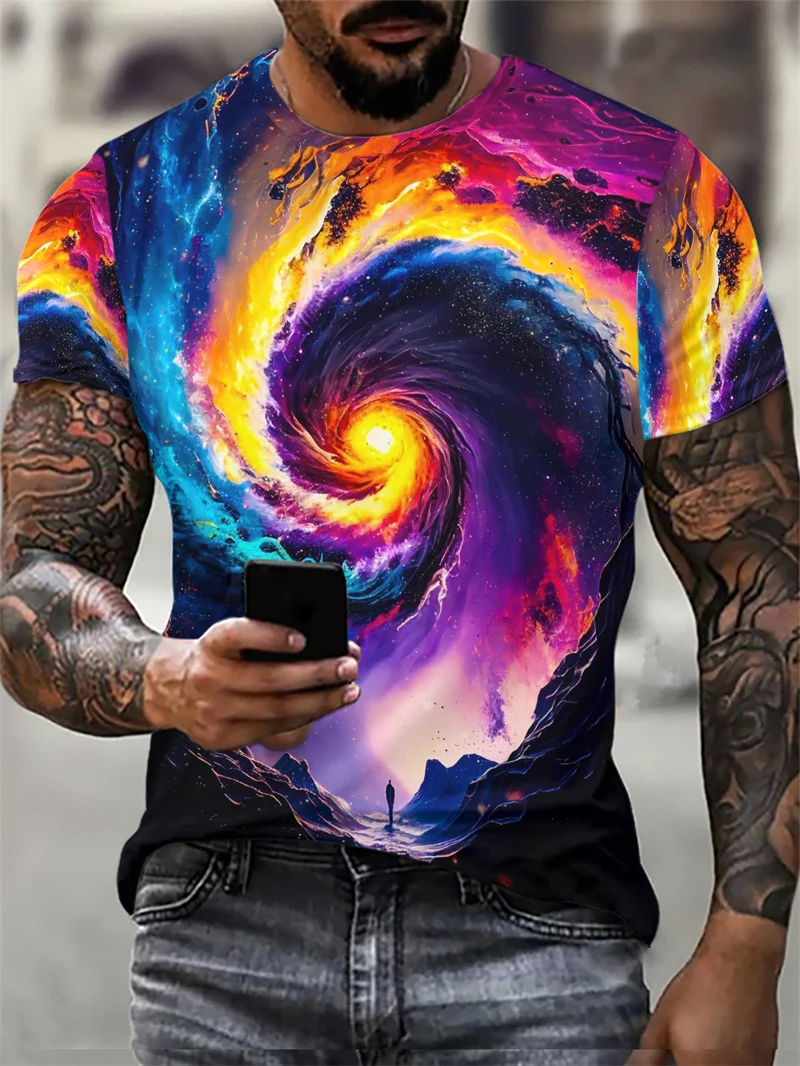 Camiseta tie-dye masculina, padrão de fone de ouvido impresso 3D, camiseta hip-hop, manga curta, o-pescoço, tops casuais soltos, 6XL, tamanho grande