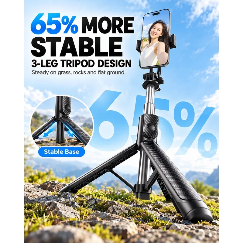X1 Selfie Stick 1M Extendable Tripod with Bluetooth Remote, Foldable Phone Holder Stand for iPhone Android, Live Streaming