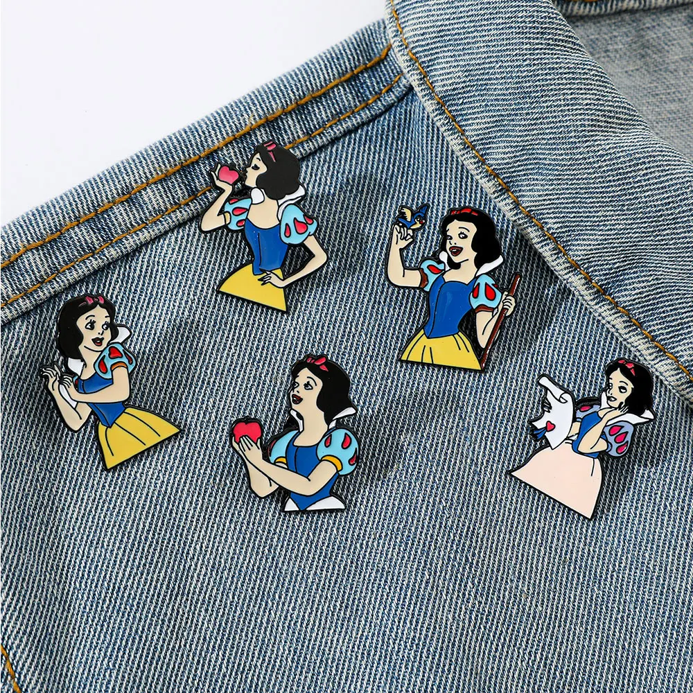 5 Broches de Personajes de Cuentos de Hadas, Blancanieves, Lindos, Esmaltados, para Mochila, Ropa, Joyería, Insignia de Metal, Accesorios, Regalo para Amiga