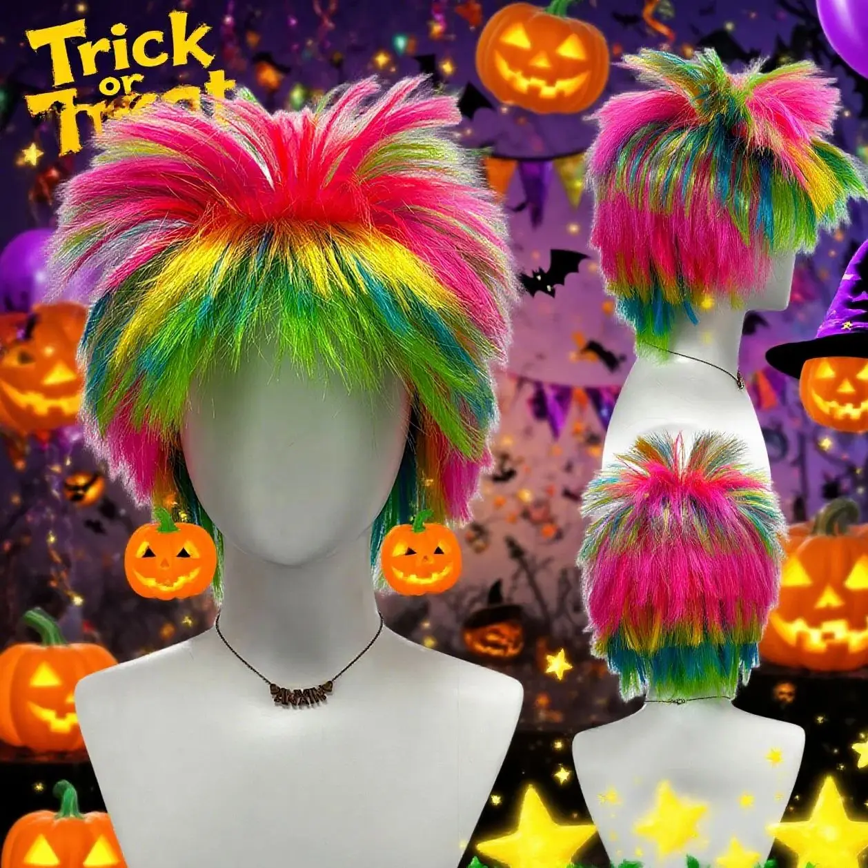 Anxin Brand Synthetic Fiber Wigs: Trendy Colorful Afro Hairstyle, Featuring Red/Pink/Yellow/Green/Blue Contrasting Elements, with Fluffy and Lightweight Hair Strands, Suitable for Cosplay Enthusiasts, Party Goers, and Stage Performers, Easily Creating Eye-Catching Looks, Instantly Creating an Atmosphere for Themed Events and Holiday Costumes.